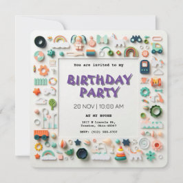 Playful Pastel Kindergeburtstag Einladung
