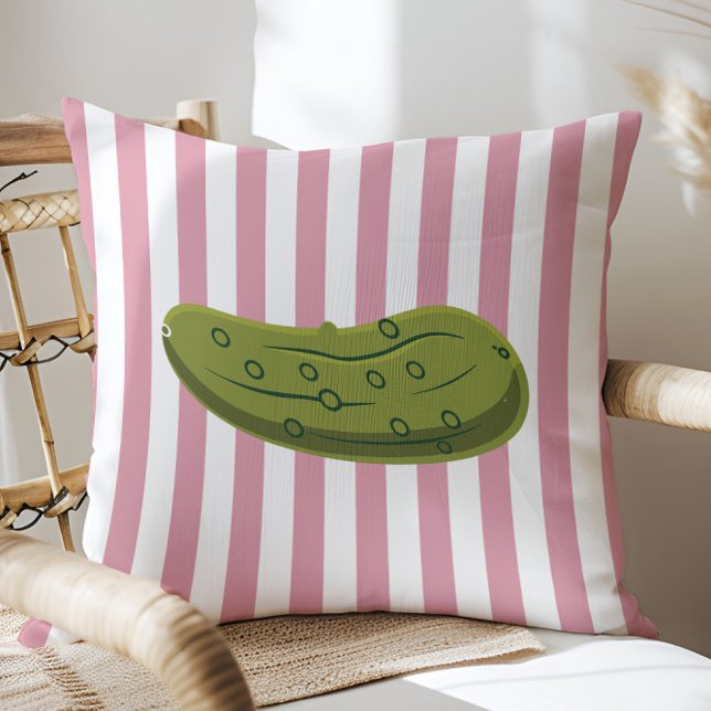 Playful Pickle on Pink Stripes, Accent Pillow,  Kissen (Von Creator hochgeladen)