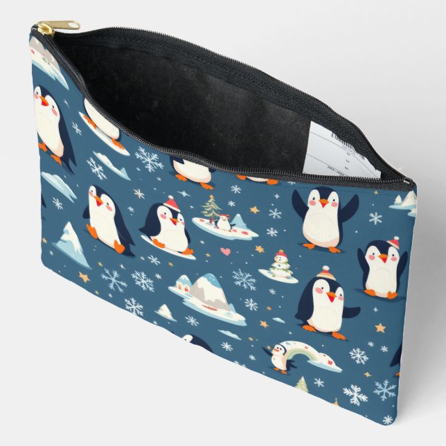 Playful Pinguin Pattern Zubehörtasche (Offen)