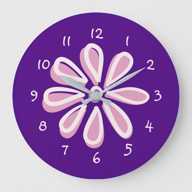 Playful Pink Blume Doodle Große Wanduhr (Vorderseite)