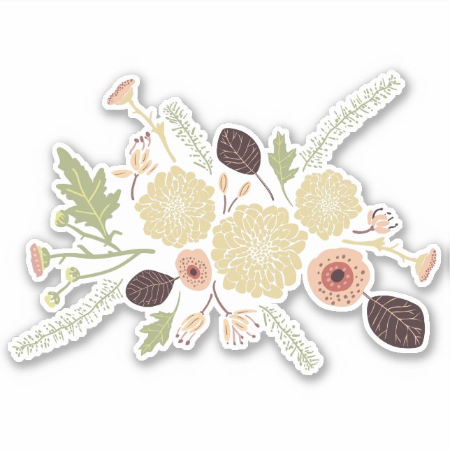 Playful Pink Brown Motif Tossed Blume Aufkleber (Vorderseite)