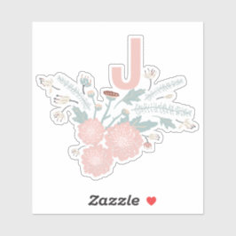 Playful Pink Cream Blue Repeat Floral Initial Aufkleber