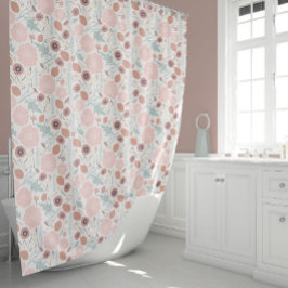 Playful Pink Cream Blue Repeat Floral Print Duschvorhang