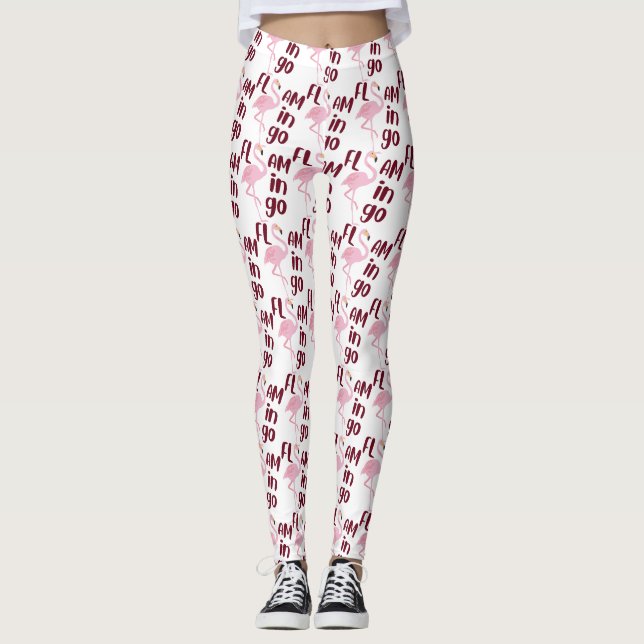 Playful Pink Flamingo Typografy Art Leggings (Vorderseite)