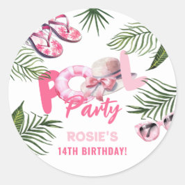 Playful Pink Pool Party Girl Geburtstag Runder Aufkleber