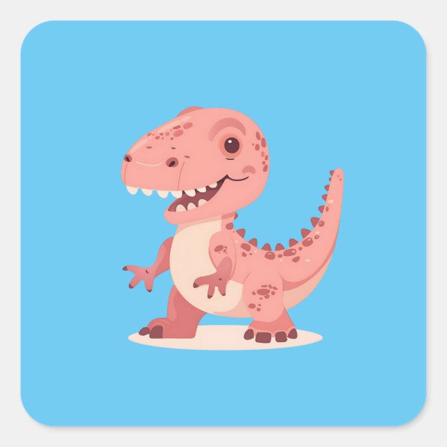 Playful Pink T-Rex Dino Quadratischer Aufkleber (Vorderseite)
