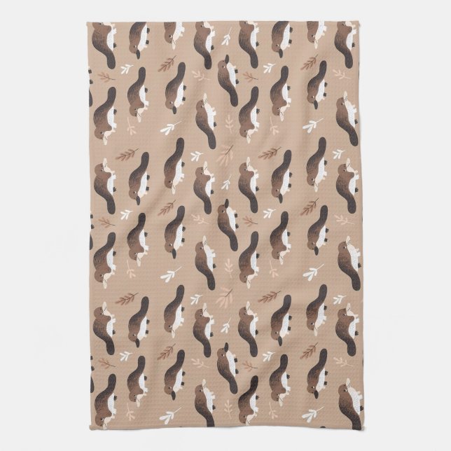 Playful Platypus Pattern Geschirrtuch (Vertikal)