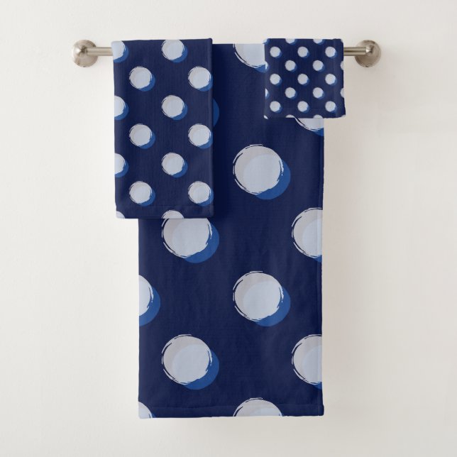 Playful Polka Dots Blue Navy Badhandtuch Set (Insitu)