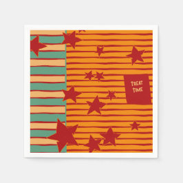 Playful Pumpkin Orange Retro Halloween Star Stripe Serviette