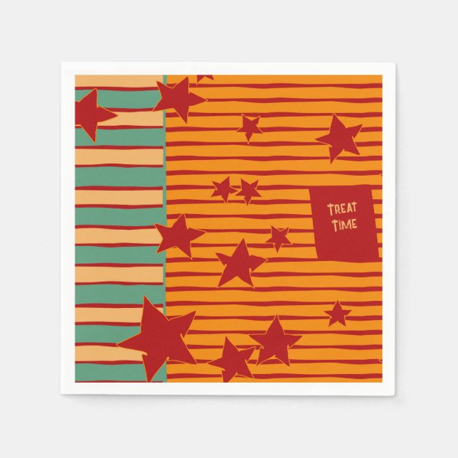 Playful Pumpkin Orange Retro Halloween Star Stripe Serviette (Vorderseite)