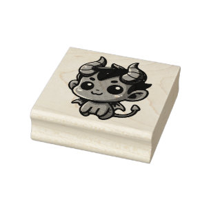 Playful Red Devil - Cartoon, Charakter, Rot, Kawai Gummistempel