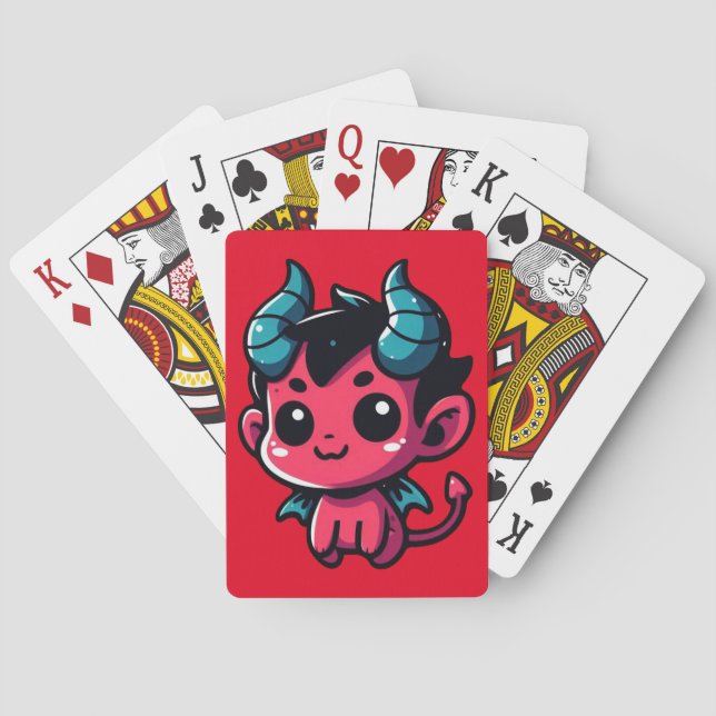 Playful Red Devil - Cartoon, Charakter, Rot, Kawai Spielkarten (Rückseite)