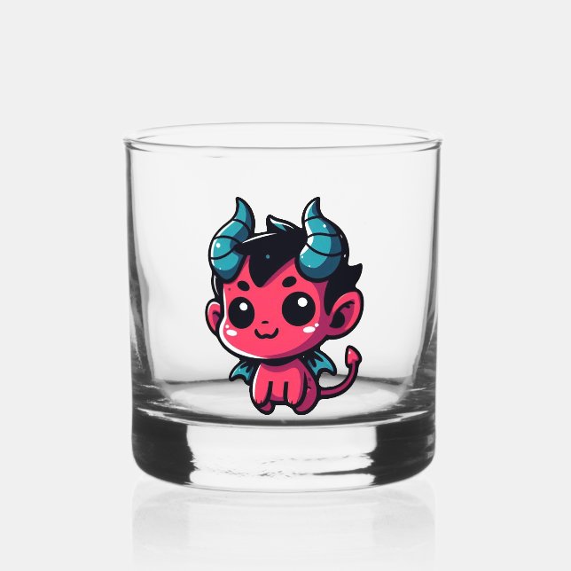 Playful Red Devil - Cartoon, Charakter, Rot, Kawai Whiskyglas (Rückseite)