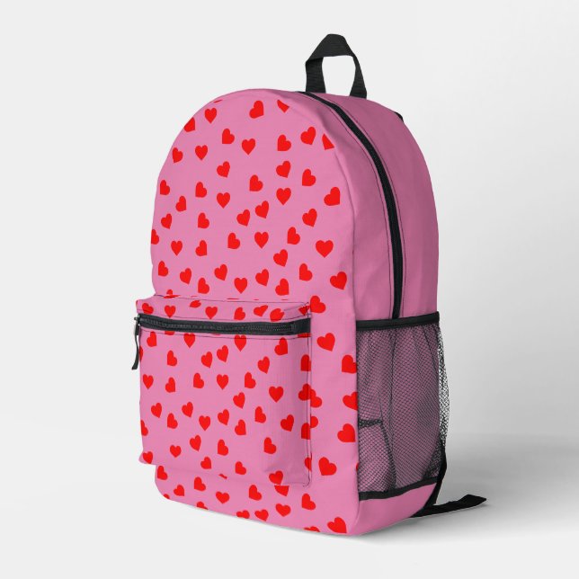Playful Red Hearts Happy Pink Bedruckter Rucksack (Rückseitige Ecke Rechts)