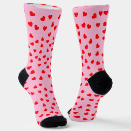 Playful Red Hearts Pastel Pink Socken