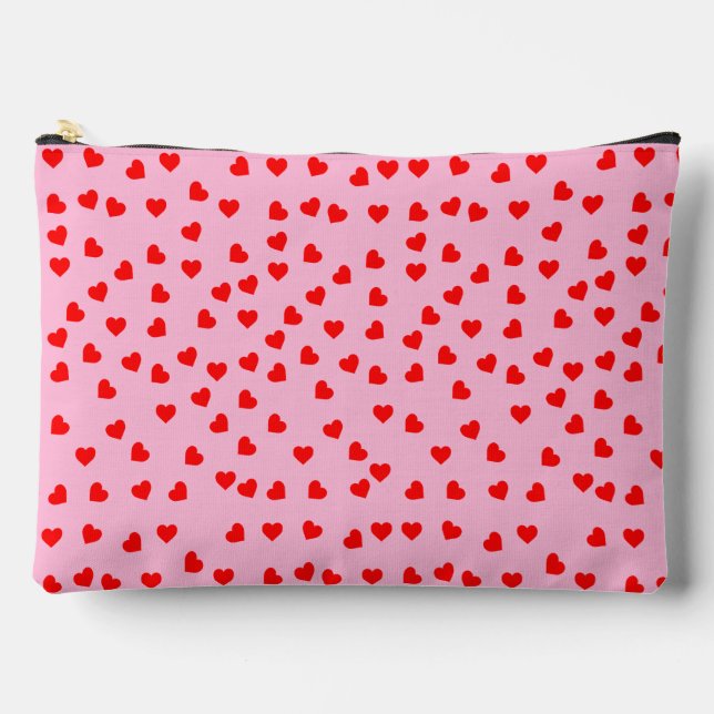 Playful Red Hearts Pastel Pink Zubehörtasche (Vorderseite)