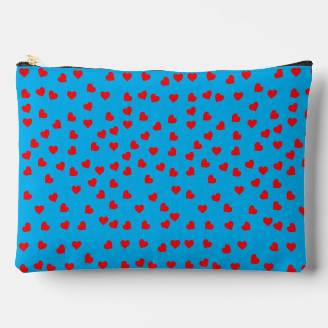 Playful Red Hearts Sky Blue Zubehörtasche (Vorderseite)