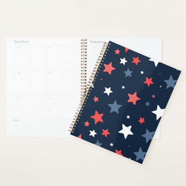 Playful Red White Blue Star planner (Devant avec enveloppe)