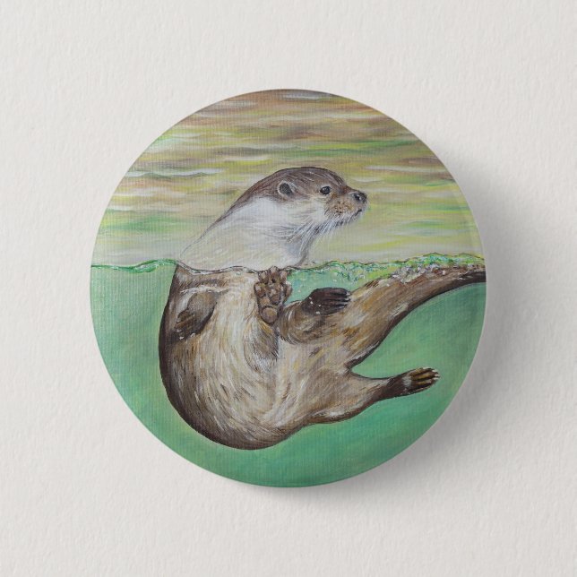 Playful River Otter Painting Button (Vorderseite)