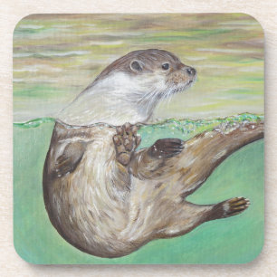 Playful River Otter Painting Getränkeuntersetzer