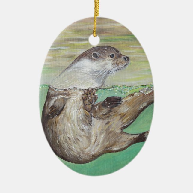 Playful River Otter Painting Keramikornament (Vorne)