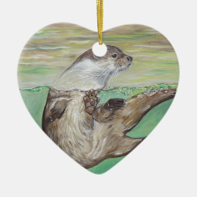 Playful River Otter Painting Keramikornament (Vorne)