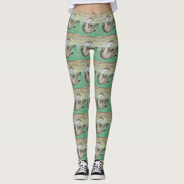 Playful River Otter Painting Leggings (Vorderseite)