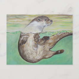 Playful River Otter Painting Postkarte