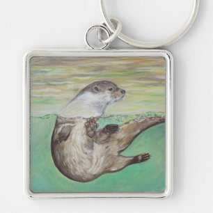 Playful River Otter Painting Schlüsselanhänger