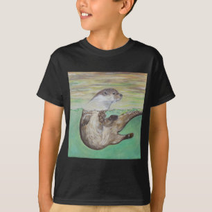 Playful River Otter Painting T-Shirt