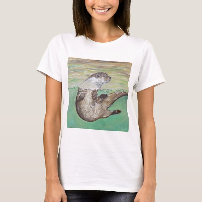 Playful River Otter Painting T-Shirt (Vorderseite)