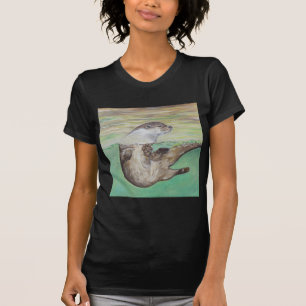 Playful River Otter Painting T-Shirt