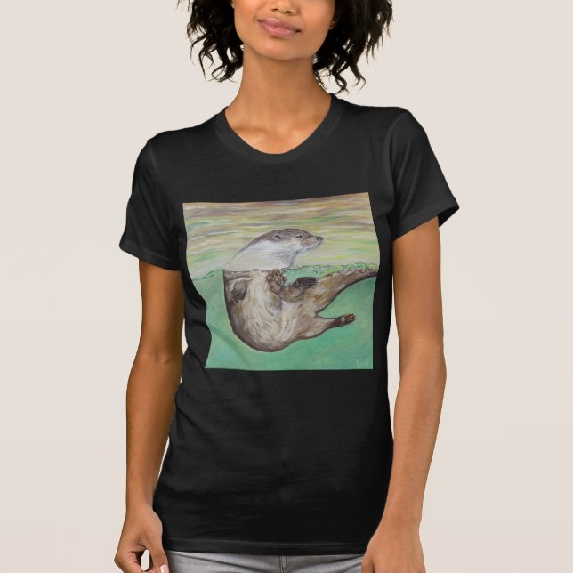 Playful River Otter Painting T-Shirt (Vorderseite)