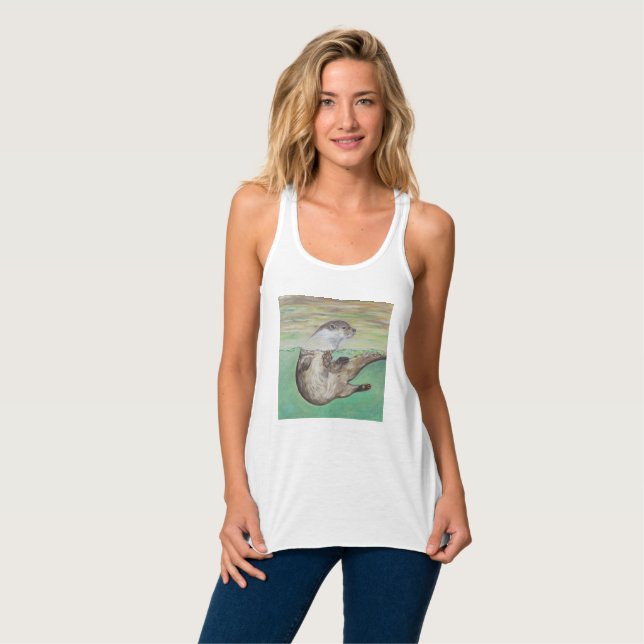 Playful River Otter Painting Tank Top (Vorderseite Vollansicht)