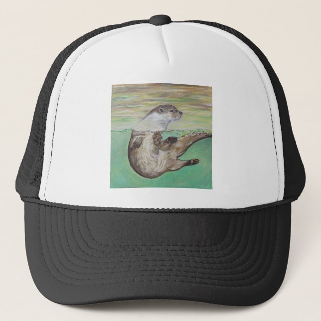 Playful River Otter Painting Truckerkappe (Vorderseite)
