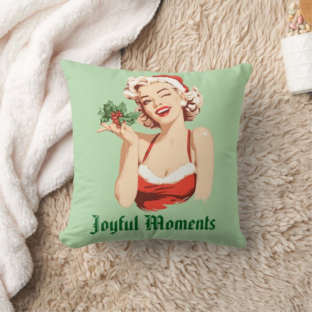 Playful Santa Girl Winking with Holly Kissen (Decke)