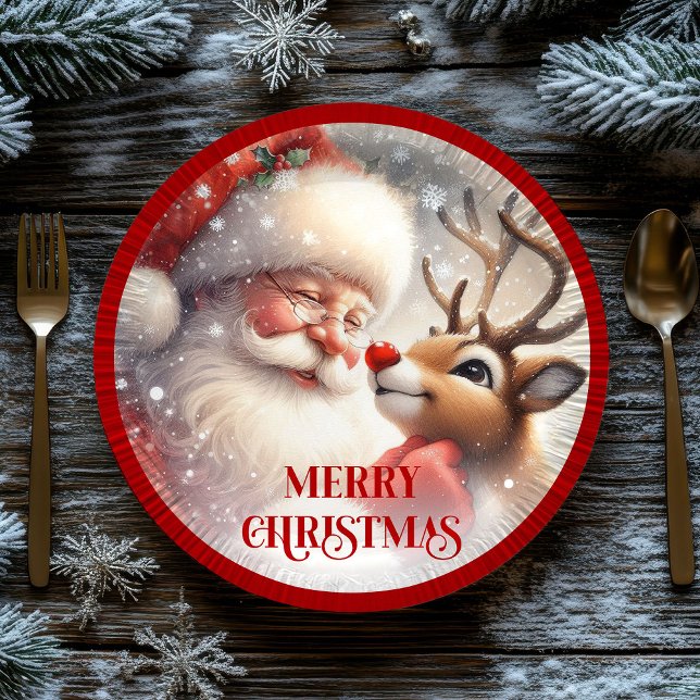 Playful Santa Rudolph Cartoon Christmas Plates Pappteller (Playful Santa Rudolph Cartoon Christmas Plates)