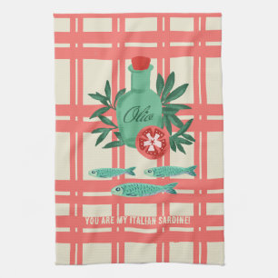 Playful Sardines Olive Oil Coral Kitchdesign Geschirrtuch
