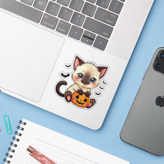 Playful Siamese Kitten - Niedlicher Halloween-Stic Aufkleber