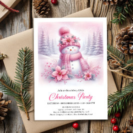 Playful Snowy Forest Pink Snowman Kids Invitation Einladung