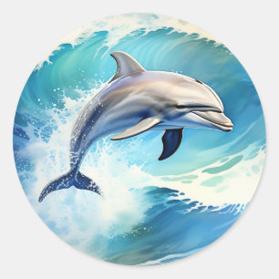 Playful Splash Dolphin Runder Aufkleber