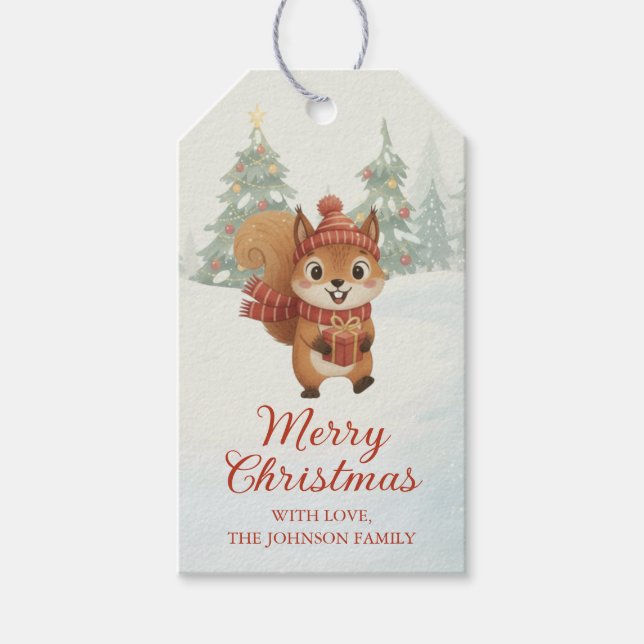 Playful Squirrels in Christmas Winter Forest Geschenkanhänger (Vorderseite)