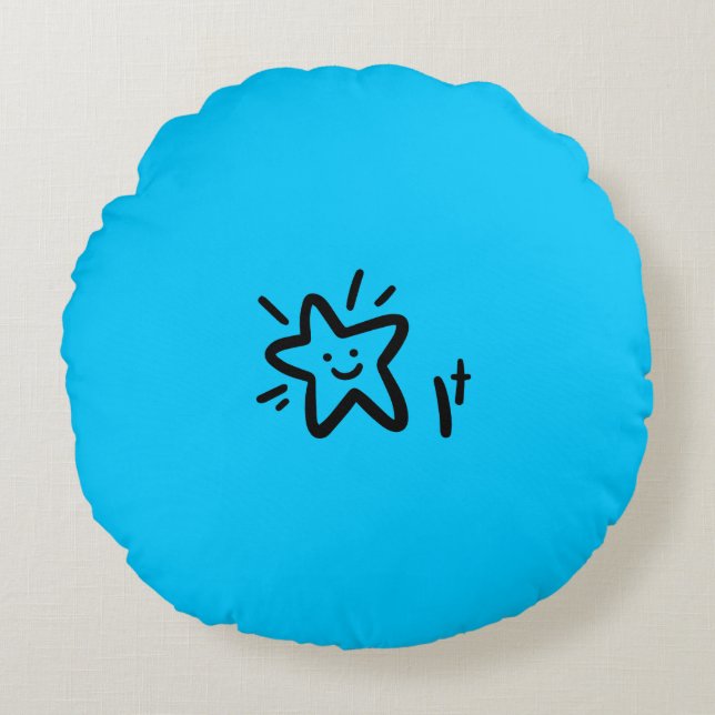Playful Star Face | Blue Baby Boy Kinderzimmer Rundes Kissen (Vorderseite)