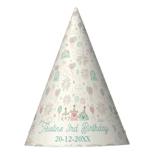 Playful Sweet and Three Kids Birthday Party Hat Partyhütchen (Vorderseite)