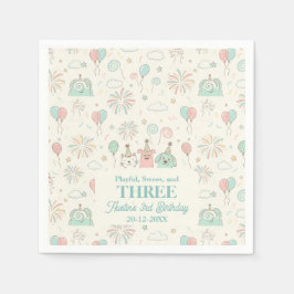 Playful Sweet and Three Kids Birthday Serviette