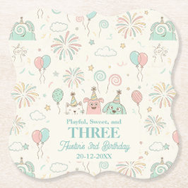 Playful Sweet and Three Kids Birthday Untersetzer