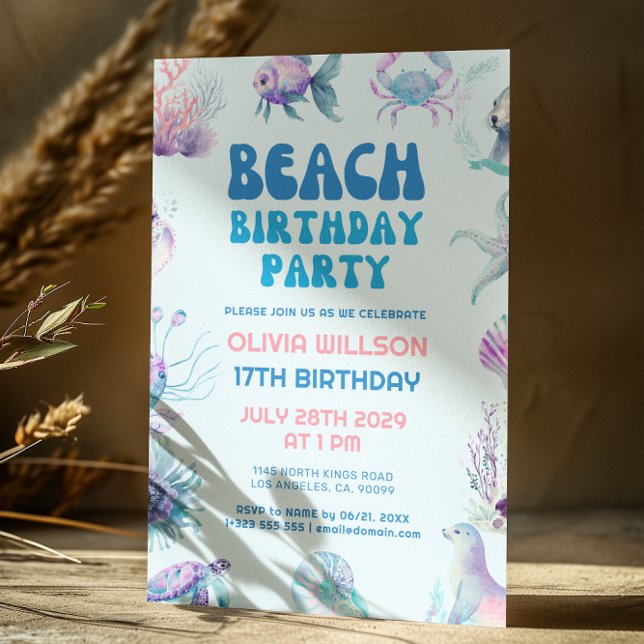 Playful Tropical Summer Beach Geburtstagsparty Einladung (Von Creator hochgeladen)