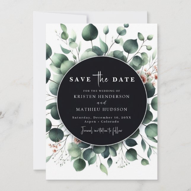 Playful Typografy Eucalyptus Digital Wedding Save The Date (Vorderseite)