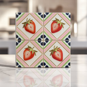 Playful Vintag Kitsch Pastel Strawberry Fliese