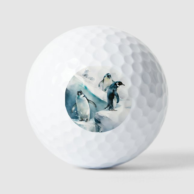 Playful Watercolor Pinguine Golfball (Vorderseite)
